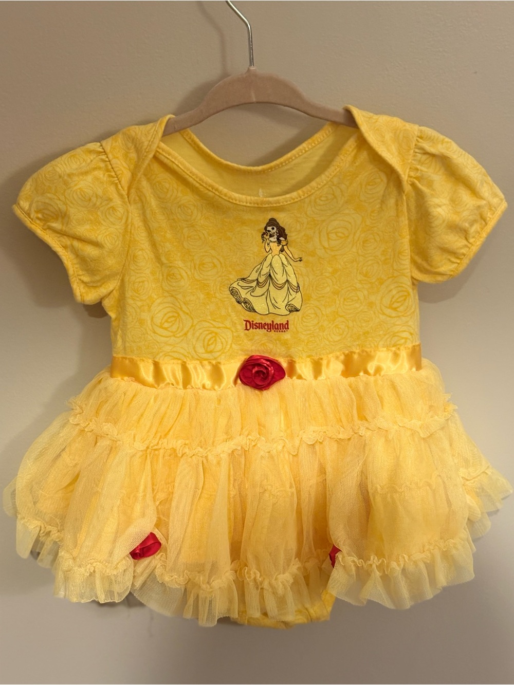 Disney Belle-Inspired Tulle Bodysuit with Red Rose Accents 12M